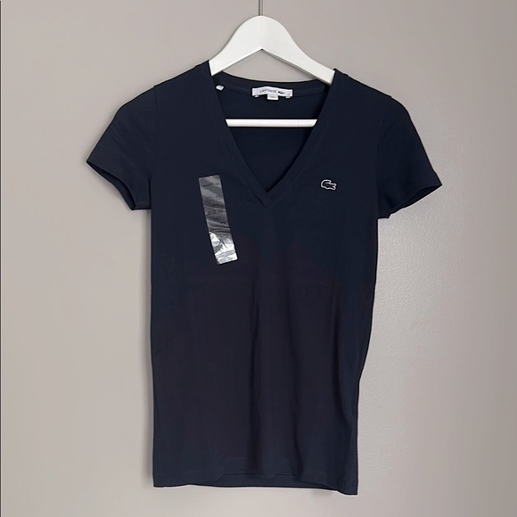 Lacoste Slim-Fit V-Neck Navy Short Sleeve Tee - Picture 1 of 4